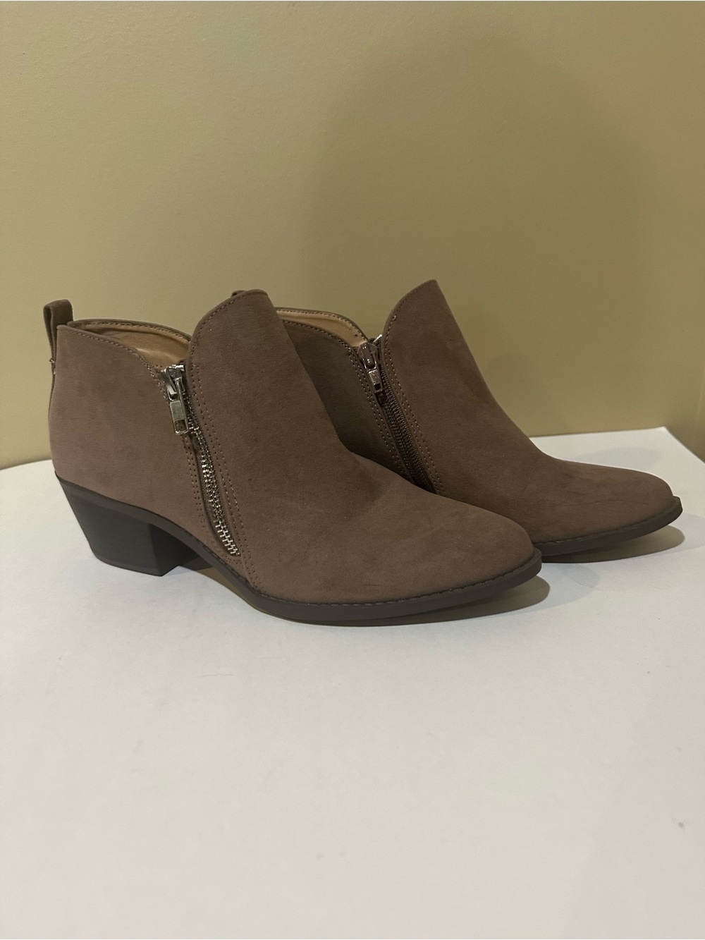 American Eagle by Payless Taupe Suede Ankle Booties with Side Zipper